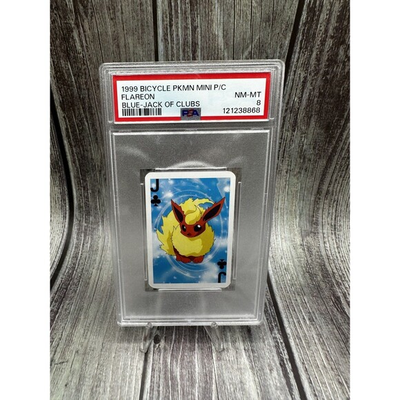 1999 BICYCLE Pokémon MINI P/C FLAREON BLUE Deck JACK OF CLUBS PSA Nm-mt 8 - Picture 1 of 10